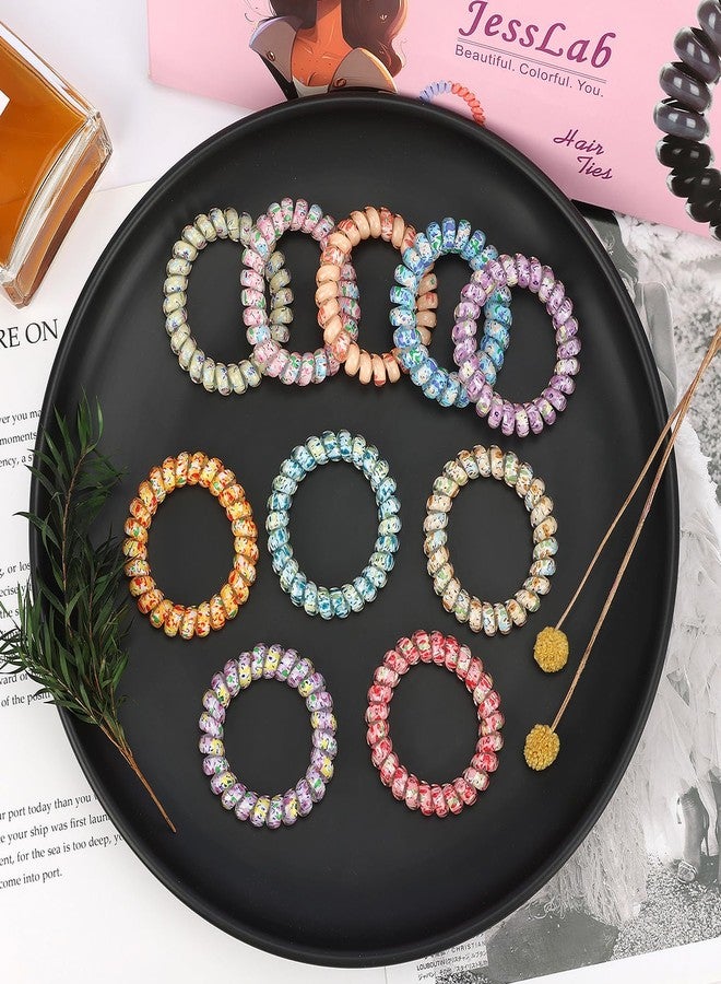 JessLab Spiral Hair Ties for Ladies, 10-Pack Elastic Cute Plastic Coil Bands, No-Damage Accessory for Women and Children with Thick or Thinning Hair, Silkscreen Floral Print - Image 4